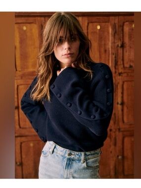 NEW Sezane Adel Sweater Pullover Marine Navy Blue Size Small